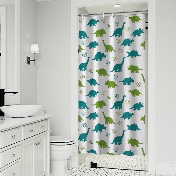 White Dinosaurs Silhouette Pattern Shower Curtain 36"x72" ,Bathroom Decorative Shower Curtains Set with 12 Hooks,Modern Waterproof Washable Shower Curtain