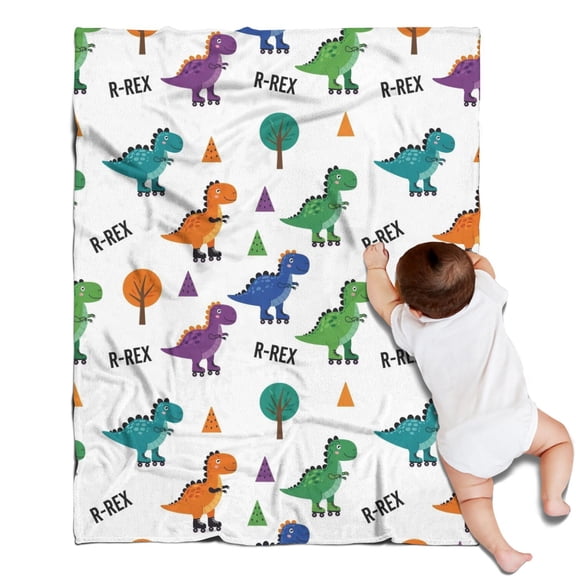 White Dinosaurs Trees Text Pattern Blanket,Comfortable Soft Flannel Throw Blanket,All Season,Warm Lightweight Blankets for Sofa Bed Couch Living Room Chair,30"x40"