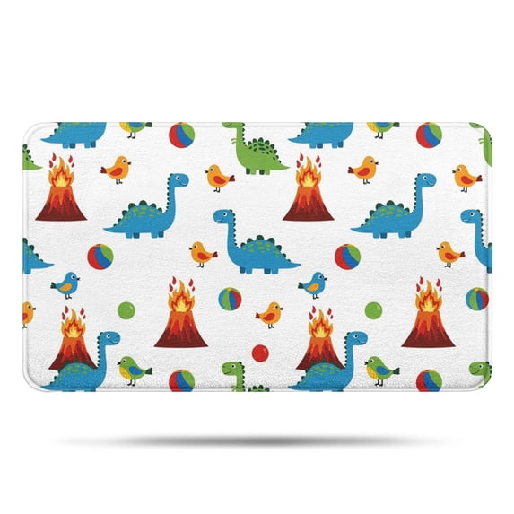 White Dinosaurs Volcanoes Birds Pattern Bathroom Rugs Mat,Non Slip Microfiber Bathroom Rug,Rubber Backing,Soft Bathroom Mats for Bathroom Floor,Tub and Shower,17x30in(43x75cm)