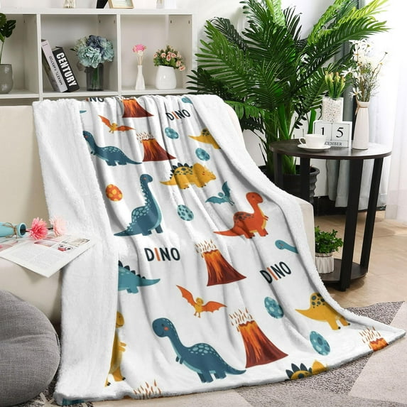 White Dinosaurs Volcanoes Names Pattern Blanket,Comfortable Soft Lamb Wool Throw Blanket,All Season,Warm Lightweight Blankets for Sofa Bed Couch Living Room Chair,60"x80"