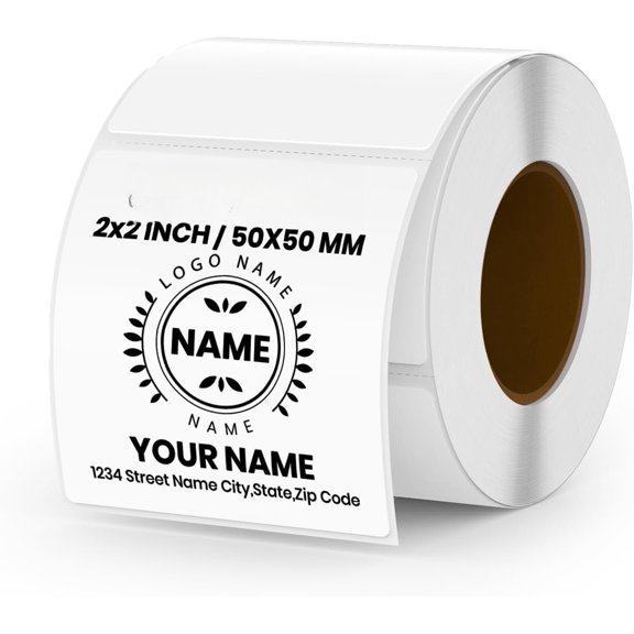 White Direct Thermal Labels Vinyl 2 x 2 Inch Self-Adhesive Square Stickers Roll  Printer  Name Tag for QR Code DIY Office Address 500 count