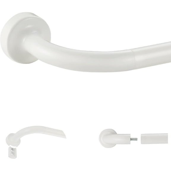 White Disc Curtain Rods, 48-84 Inches Window Curtain Rod,Adjustable Room Darkening Drapery Rod with Aluminum Finials and Brackets,Wrap Around Design