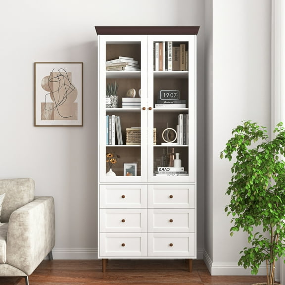 White Display Cabinet - Tall Kitchen Pantry With Adjustable Shelves And Frosted Glass Front Doors Living Room Cabinets Clear-sight