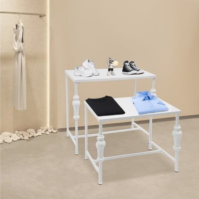 White Display Racks Set of 2 Carbon Steel 50lbs Each for Clothes Shoes Bags