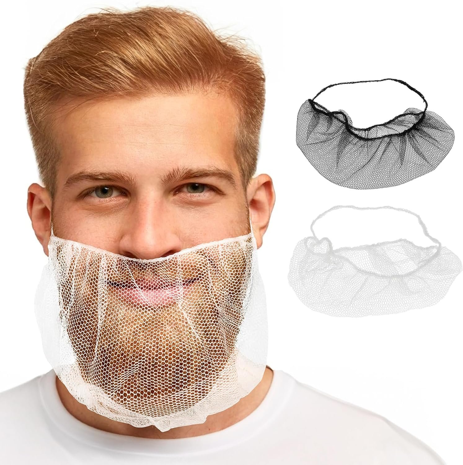 White Disposable Beard Nets for Men, 19 x 9 Inches. Pack of 100
