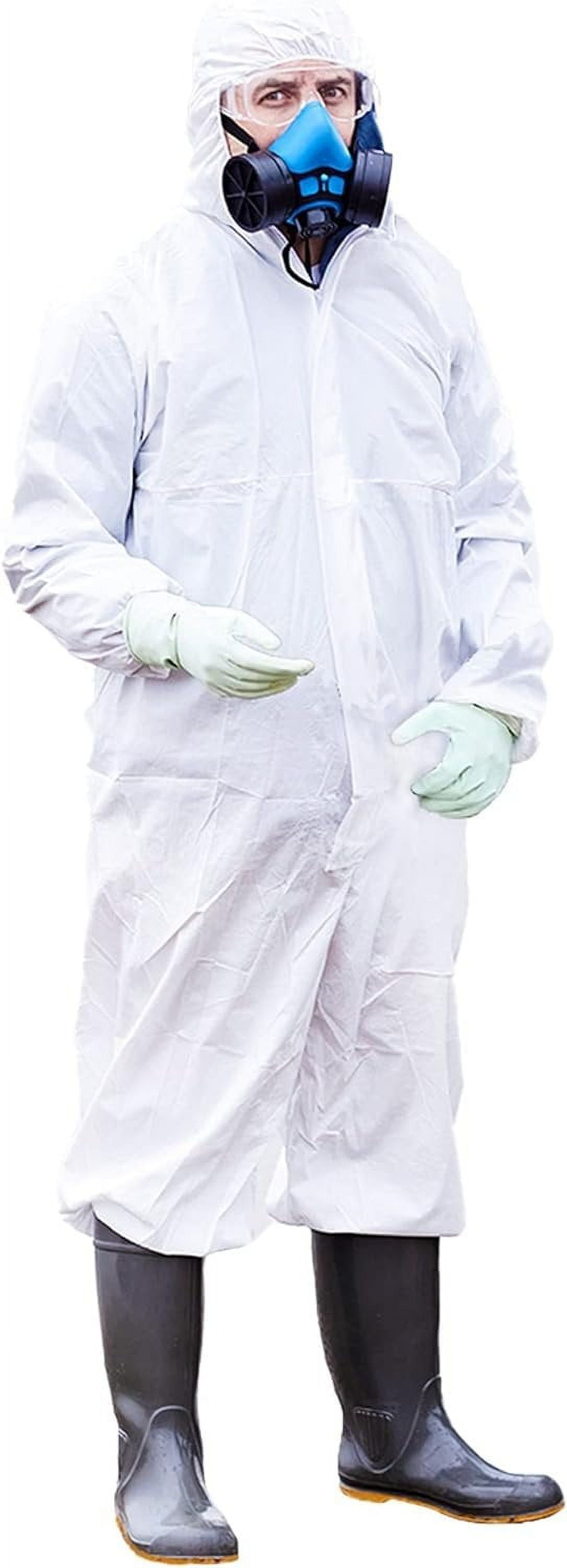 White Disposable Coveralls with Hood, 4XL. 25 Pack Disposable Hazmat