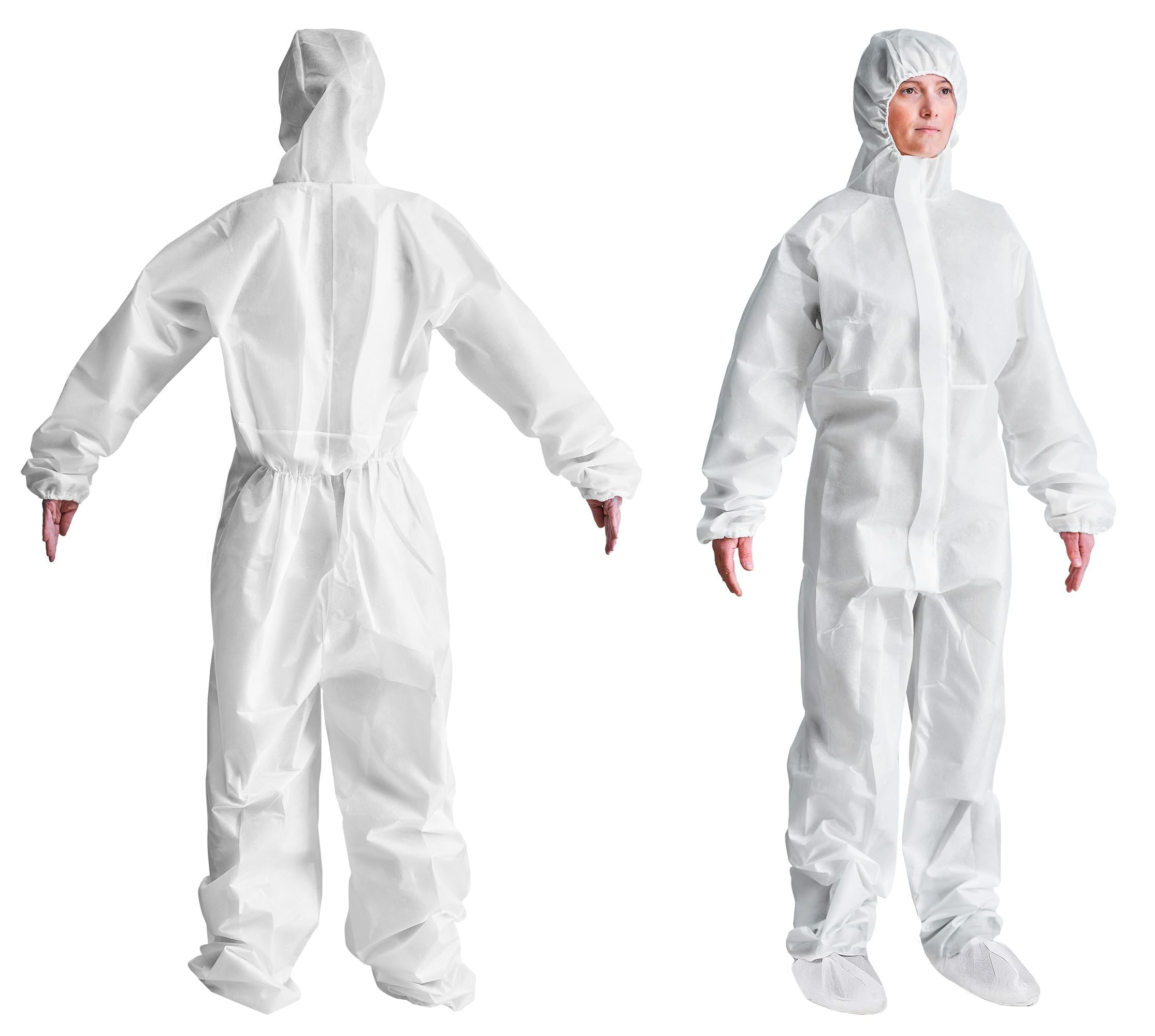 White Disposable Coveralls, X-Large. Pack of 50 Unisex Tear Resistant SMS Lab Coveralls Disposable with Hood, Boots, Elastic Wrists. Waterproof and White Disposable Coveralls, X-Large. Pack of 50 Unisex Tear Resistant SMS Lab Coveralls Disposable with Hood, Boots, Elastic Wrists. Waterproof and