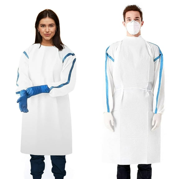 White Disposable Isolation Gown, X-Small. Isolation Gowns Disposable. Fluid Resistant 50 GSM Microporous Medical PPE Gowns with Elastic Wrists and Tie-Back Closure