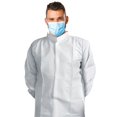 thumbnail image 1 of White Polypropylene Disposable Lab Coat, Large, 40 in, Stand Collar, Elastic Wrists, 60 count, 1 of 7