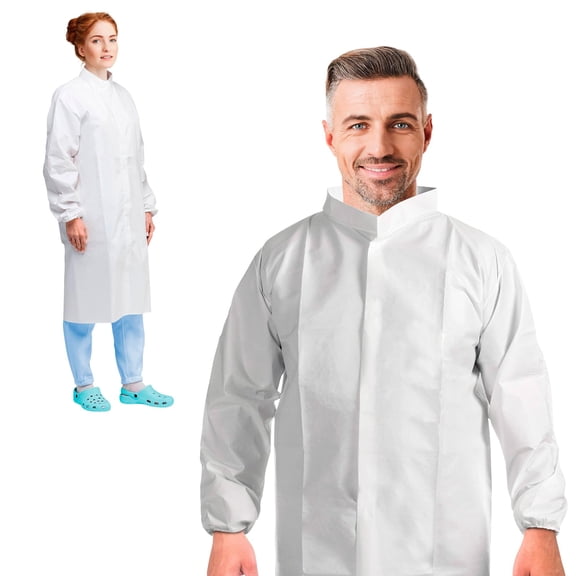 Disposable Lab Coats Microporous Long Sleeve White 10 count X-Large with Elastic Cuffs