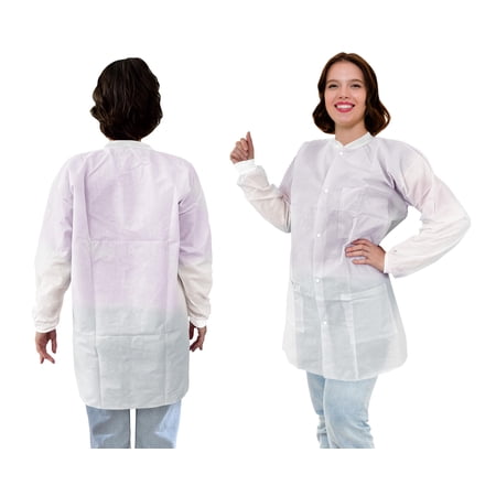 White Disposable Lab Coats, SMS 40 GSM with Snaps, 100 Count, Size S