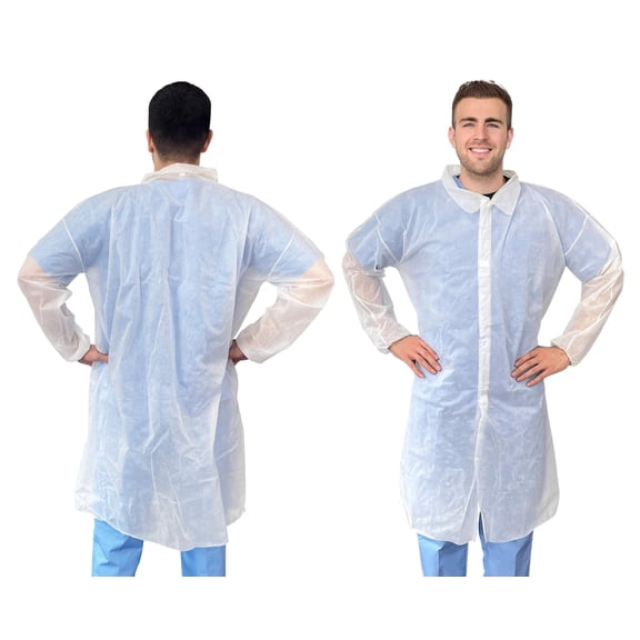 White Disposable Lab Coats, Hook and Loop with Elastic Wrists, 50 Count, XL