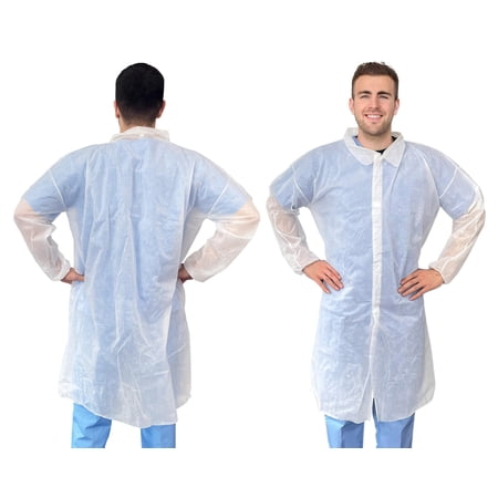 White Disposable Lab Coats, Hook and Loop with Elastic Wrists, 50 Count, XL