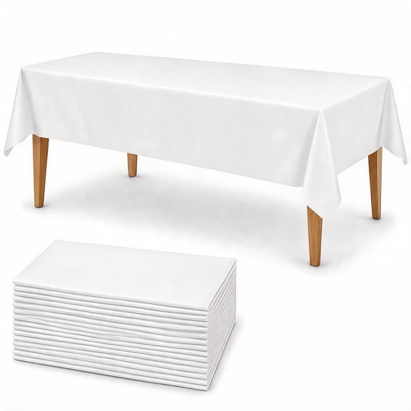 White Disposable Plastic Tablecloth for Rectangle Tables 54 x 108 Inches 24 Count