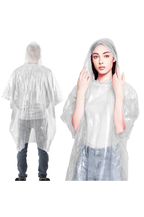 White, Disposable Rain Ponchos with Hood, Individually Packaged, Polyethylene .02Mm, 200 Count
