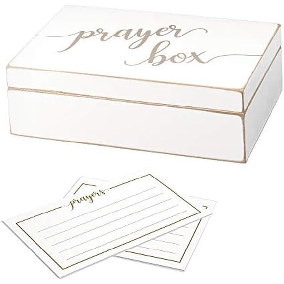 White Distressed Box with Prayer Cards, 6.5""", off-white (BX115)$$Home Decor, Kitchen, & Other