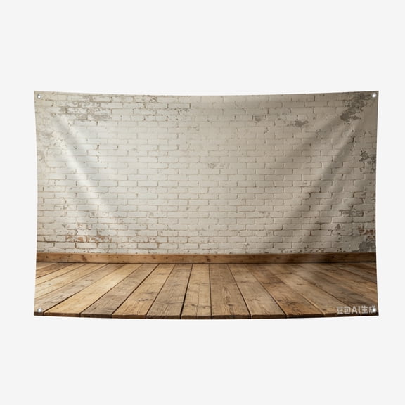 White Distressed Brick Wall & Rustic Wood Floor Photo Backdrop, Vintage Texture Background Cloth for Birthday Parties, Newborn Baby Photos, Studio Portrait Shooting Decor