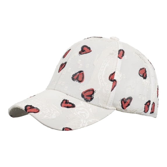 VONCOS White Distressed Dad Hat for Women, Heart Pattern Baseball Cap Cute Vintage Style Adjustable with Breathable Mesh,Size Free Size