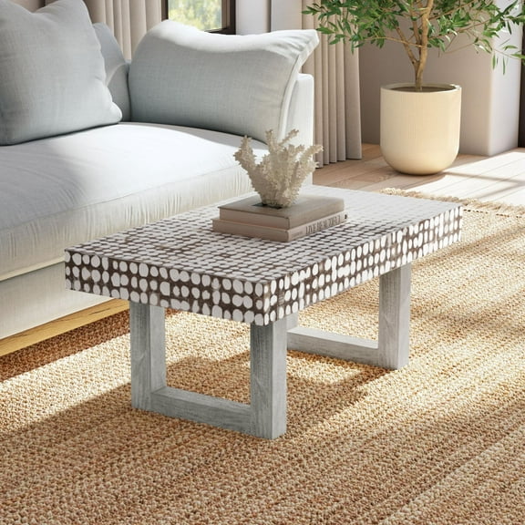 East at Main Distressed Coconut Shell Rectangle Coffee Table, White