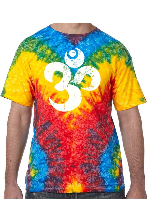 White Distressed OM Tie Dye Tee Shirt - Woodstock, XL
