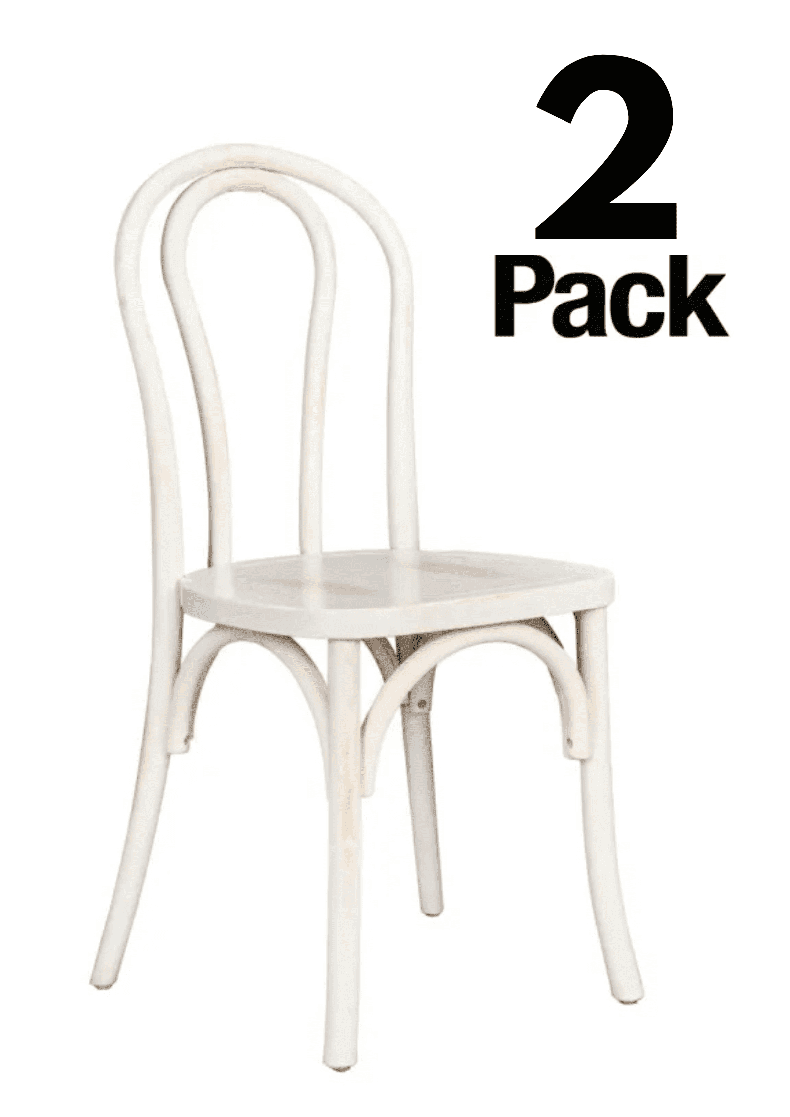 White Distressed Wood Bentwood Standard Square Seat Chair by Chivari, 2 Chair Bundle by Chivari