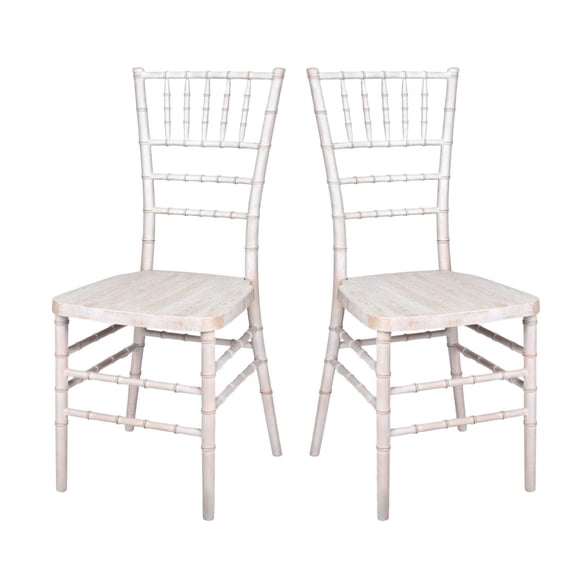 White Distressed with Brushed Wood Look Resin Steel Skeleton Chiavari Chair, 2 Chair Bundle by Chivari