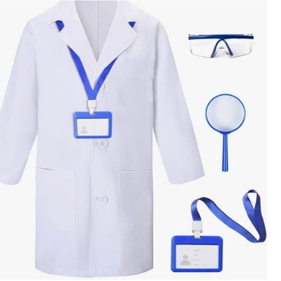 White Doctor role play for kids come with scrubs pants and accessories, suitable for boys and girls aged 8-11 years old