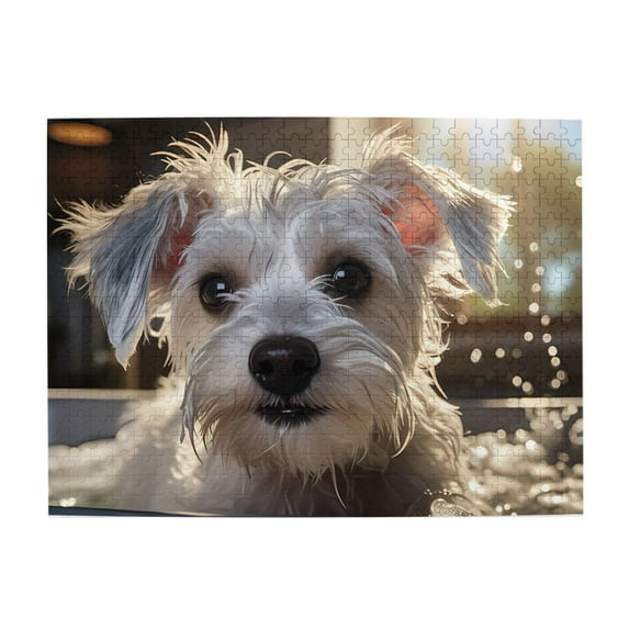 White Dog Bath Time Cute Eyes 500-Piece Wooden Jigsaw Puzzle for Adults, Fun & Challenging Family Brain-Teaser, Perfect Home Decor & Gift