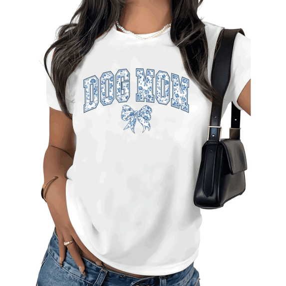 White Dog Mom Bow Print Tshirt Graphic Tees Shirts Cute Dog Lover Mothers Day Gift Pet Owner Casual Outfit S 5XL Tops