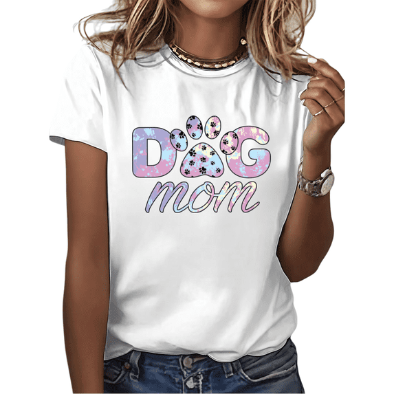 White Dog Mom Pastel Tie Dye Mini Paw Print Coquette Dog Lover Pet Owner Gift Tshirt Graphic Tees Shirts Tops S-5XL