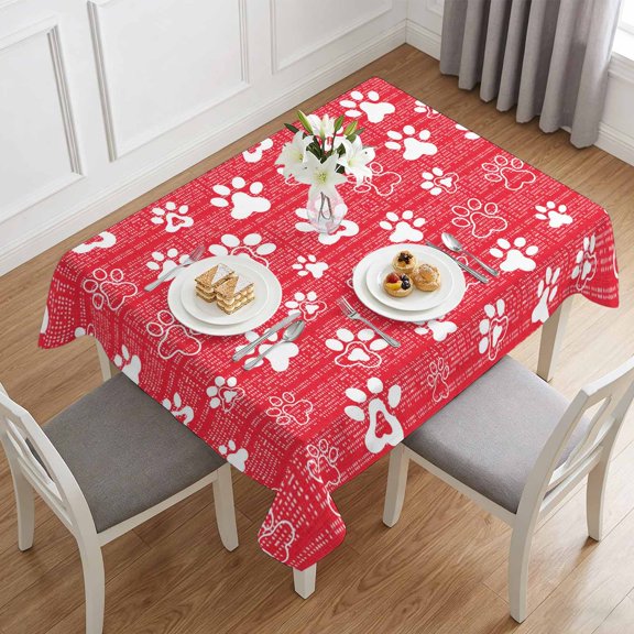 White Dog Paw Claws Table Cloth 60x84in, Waterproof Rectangle Tablecloth Wipeable Tablecloths Red Plaid Background Table Covers for Dining Tables Party Indoor Outdoor