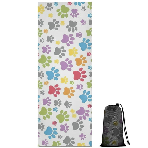White Dog Paw Footprint Hot Yoga Mat Towel Non Slip for Hot Yoga - Quick-Drying Yoga Mat Cover with 4 Corner Pockets with Travel Bag - Hot Yoga Towel Non Slip Grip Moisture Wicking Sweat 70"x26"