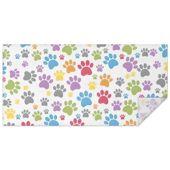 White Dog Paw Footprint Rectangle Tablecloth 60"x120",Waterproof Polyester Rectangle Table Cloth, Wipeable Spillproof Polyester Tablecloth for Dining, Camping, Indoor and Outdoor