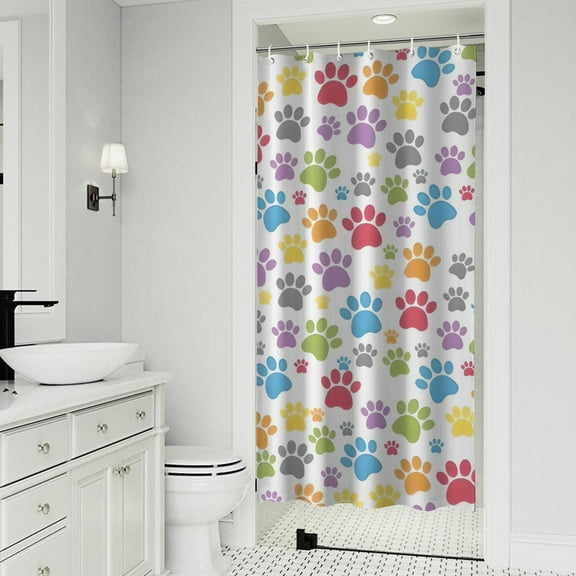 White Dog Paw Footprint Shower Curtain 36"x72" ,Bathroom Decorative Shower Curtains Set with 12 Hooks,Modern Waterproof Washable Shower Curtain
