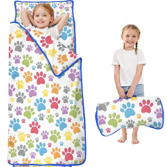 White Dog Paw Footprint Toddler Nap Mats for Kids Preschool,Sleeping Mat Bag or Kids,Toddler Sleeping Bag,Toddler Nap Mat or Daycare