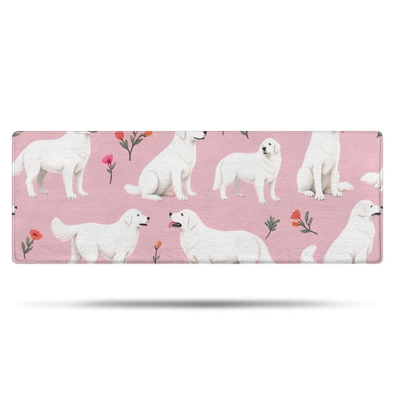 White Dogs and Pioneer Flower Bathroom Rugs Mat,Non Slip Microfiber Bathroom Rug,Rubber Backing,Soft Bathroom Mats for Bathroom Floor,Tub and Shower,47x17in(120x43cm)