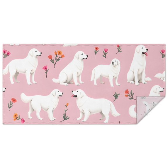 White Dogs and Pioneer Flower Rectangle Tablecloth 60"x120",Waterproof Polyester Rectangle Table Cloth, Wipeable Spillproof Polyester Tablecloth for Dining, Camping, Indoor and Outdoor