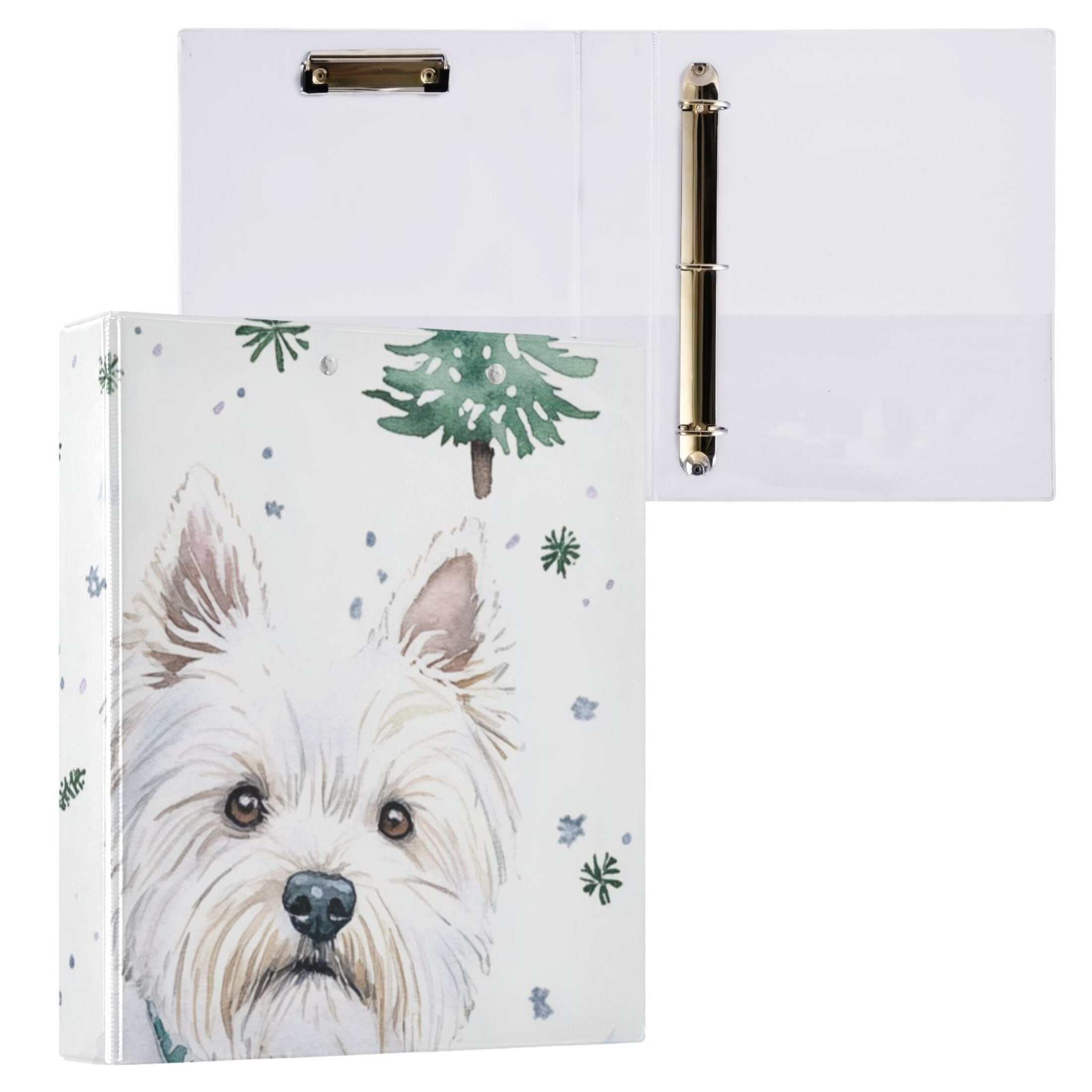 White Dogs Trees 3 Ring Binders 1.5 inch Hardcover File Folders with Interior Pockets A4 Size Organizer for School Office Hospital