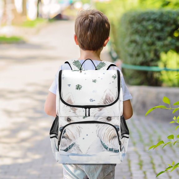 White Dogs Trees Backpack Big Laptop Backpack Casual Daypack Quilted Large Capacity Large Bookbags