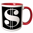 thumbnail image 1 of 3drose, White Dollar Sign Against a Black Background, 15oz Two-tone Red Mug, 1 of 6