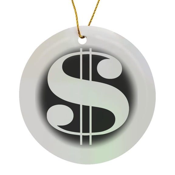 3drose, White Dollar Sign Against a Black Background, Circle Porcelain Ornament