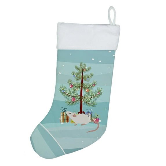 White Domestic Mouse Merry Christmas Christmas Stocking 13.5 in x 18 in