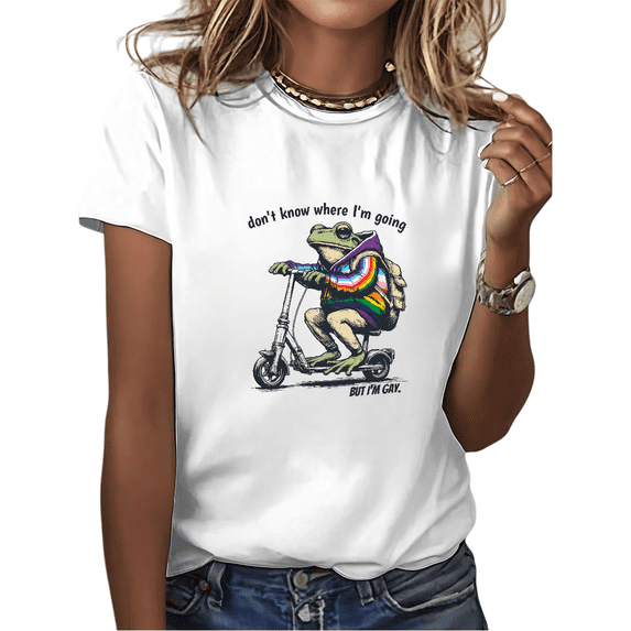 White Don't Know Where I'm Going But I'm Gay Frog Graphic Tees Print Tshirt Casual Shirts For Women Pride And Daily Wear Tops S-5XL