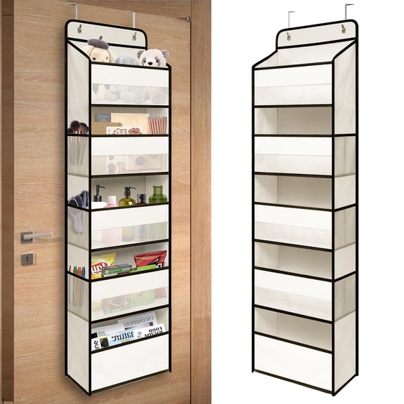 White Over Door Organizer with 5 Large Clear Pockets and 6 Side Mesh Pockets, Anti-Tilt Hanging Door Storage for Nursery, Bathroom, Closet, Bedroom, Dorm, Toys