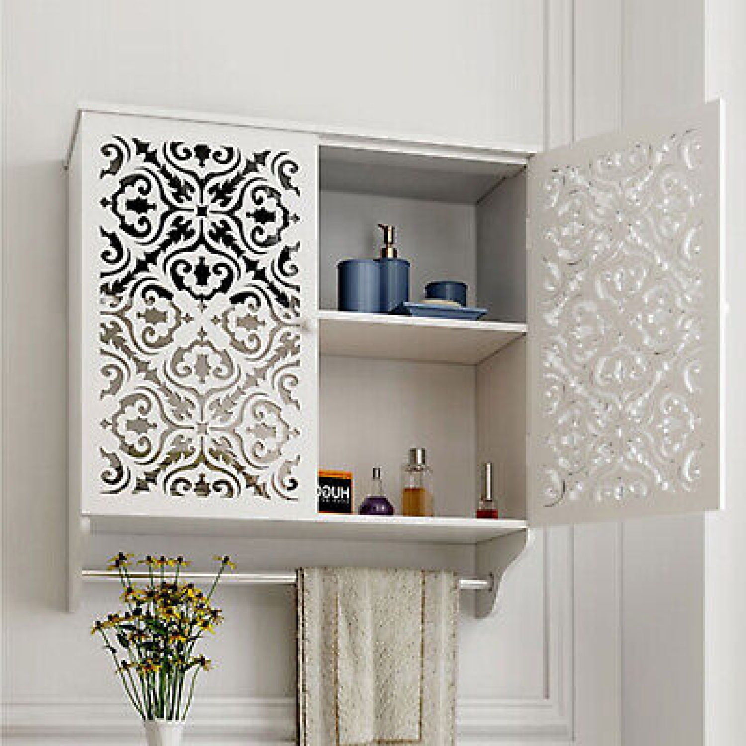 White Door Wall Hanging Medicine Bathroom Storage Shelf