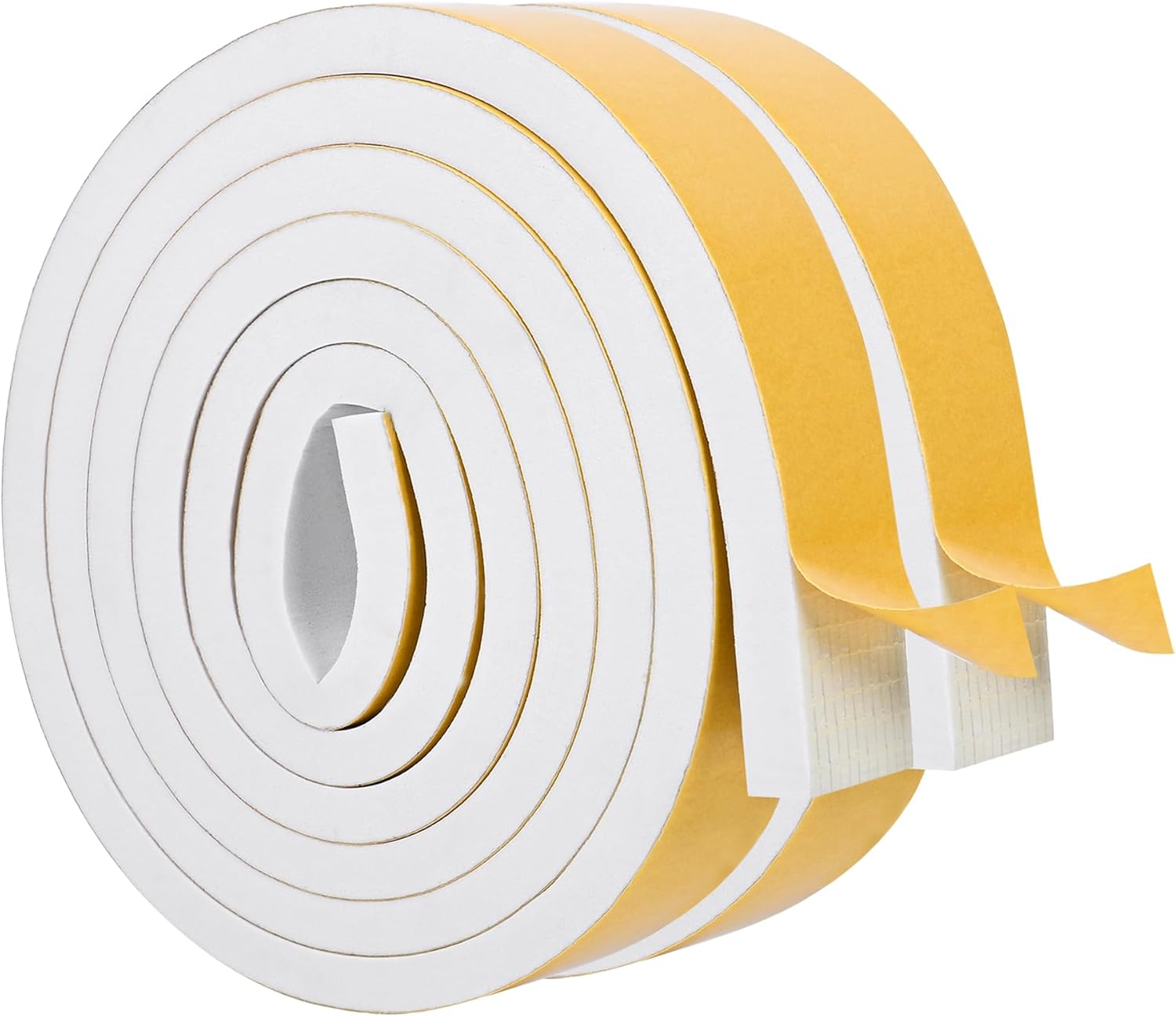 White Door Window Weather Stripping Self Adhesive Foam Tape High Density Foam Sealing Strip Window Insulation Weatherproof Gasket Tape 1" Wide X 1/4" Thick, 16.5 Ft X 2 Rolls, Total 33 Feet