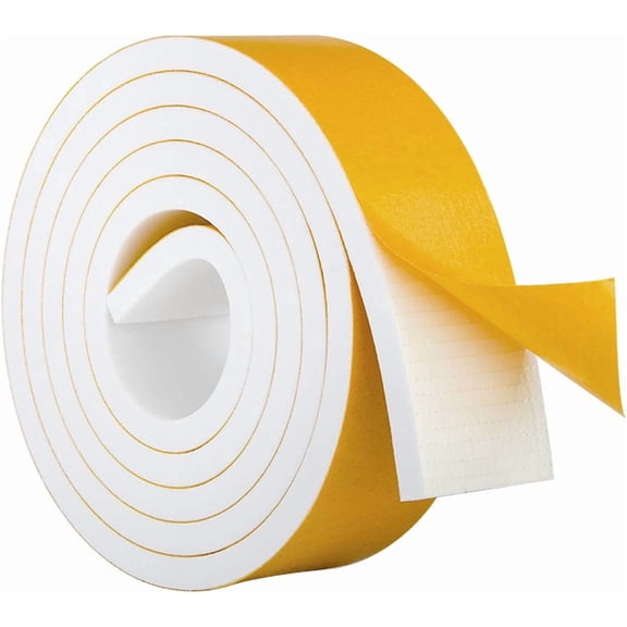 White Door Window Weather Stripping Self Adhesive Foam Tape High Density Foam Sealing Strip Window Insulation Weatherproof Gasket Tape, 2" Wide X 3/8" Thick, 6.5 Ft X 1 Rolls, Total 6.5 Feet