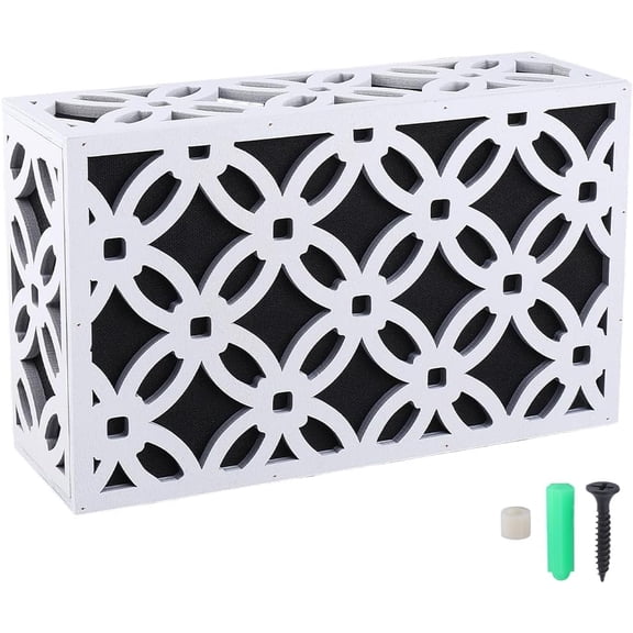 White Doorbell Cover Only Door Chime Cover Abstract Geometric Floral Pattern Wooden Rectangle Decorative Case Easy to Install