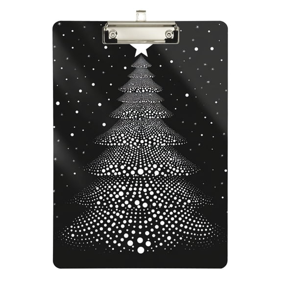 White Dot Christmas Tree Acrylic Clipboard Drawing Board with Hook Writing Pad File Storage A4 Size Silver 12.5" x 9"
