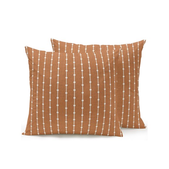 White Dotted Stripe Outdoor Throw Pillows with Inserts Set of 2, 16"x16" Rustic Vertical Rows Stripes Orange Background Waterproof Square Patio Pillows for Outside Furniture, Sofa, Porch, Garden